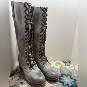 Freebird Grany Tall Lace-Up Back Zip Ice Naturally Distressed Boots 11 42 NWT